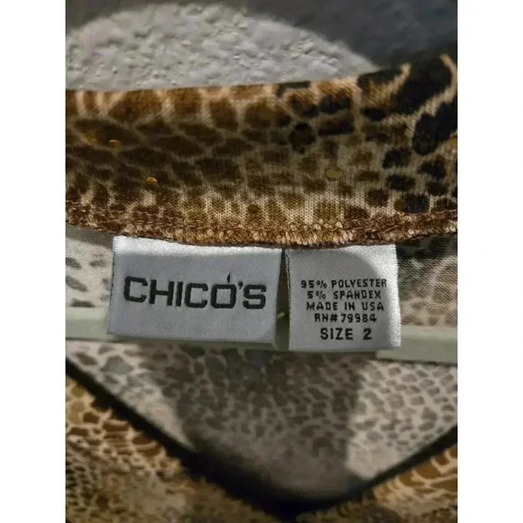 Chico's Women's Animal Print V-Neck Blouse Size 2 12/14 Multicolor - Picture 4 of 10